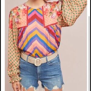 Anthropologie Multicolor Chevron & Polka Dot Long Sleeve Top